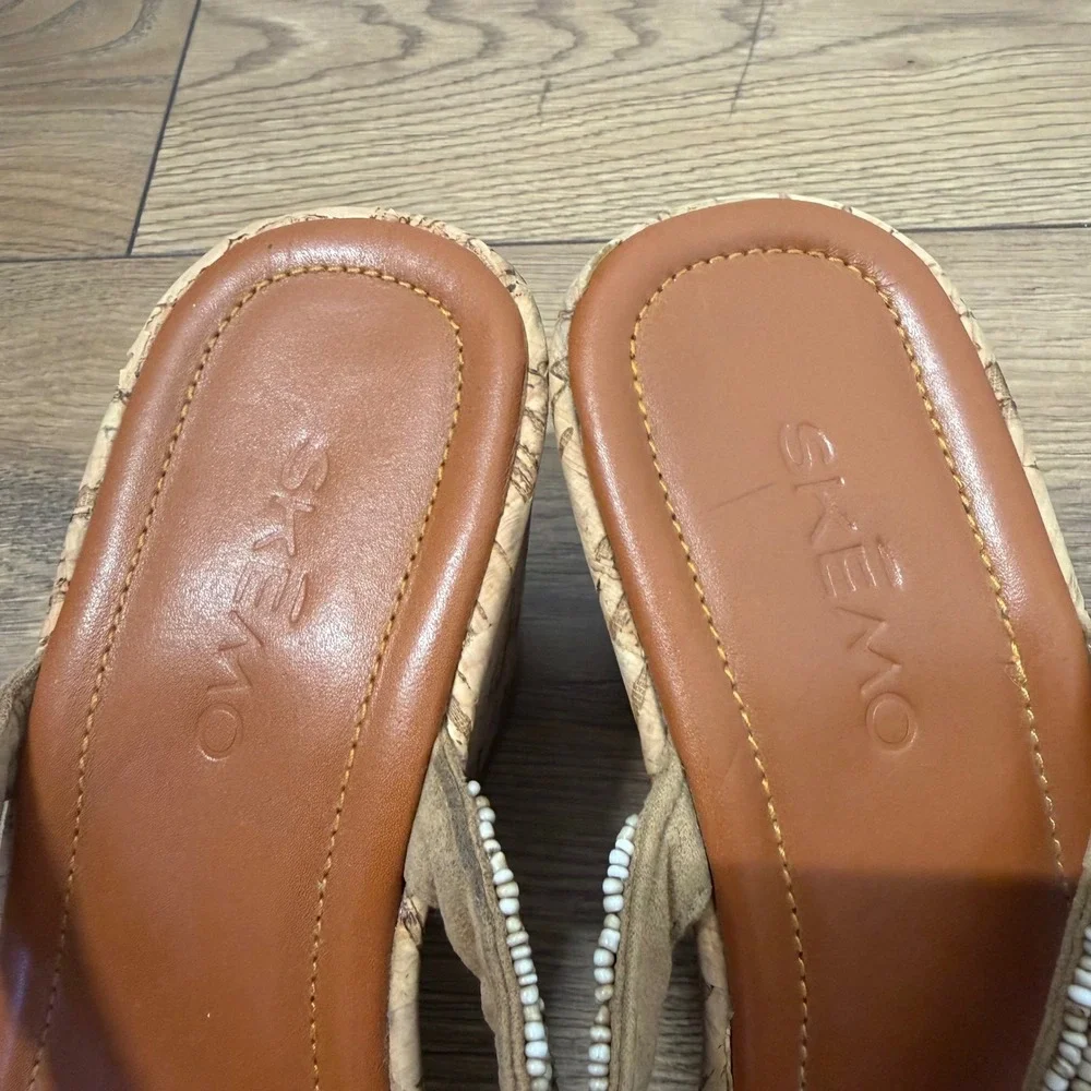 Skemo Beaded Cork Wedge‎ Thong Sandals Boho Rhinestone Flip Flops Womens 9